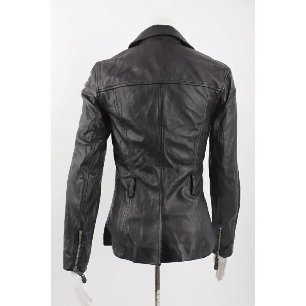 Paige Womens Dita Leather Biker Moto Jacket XS Black Asymmetric side zip close